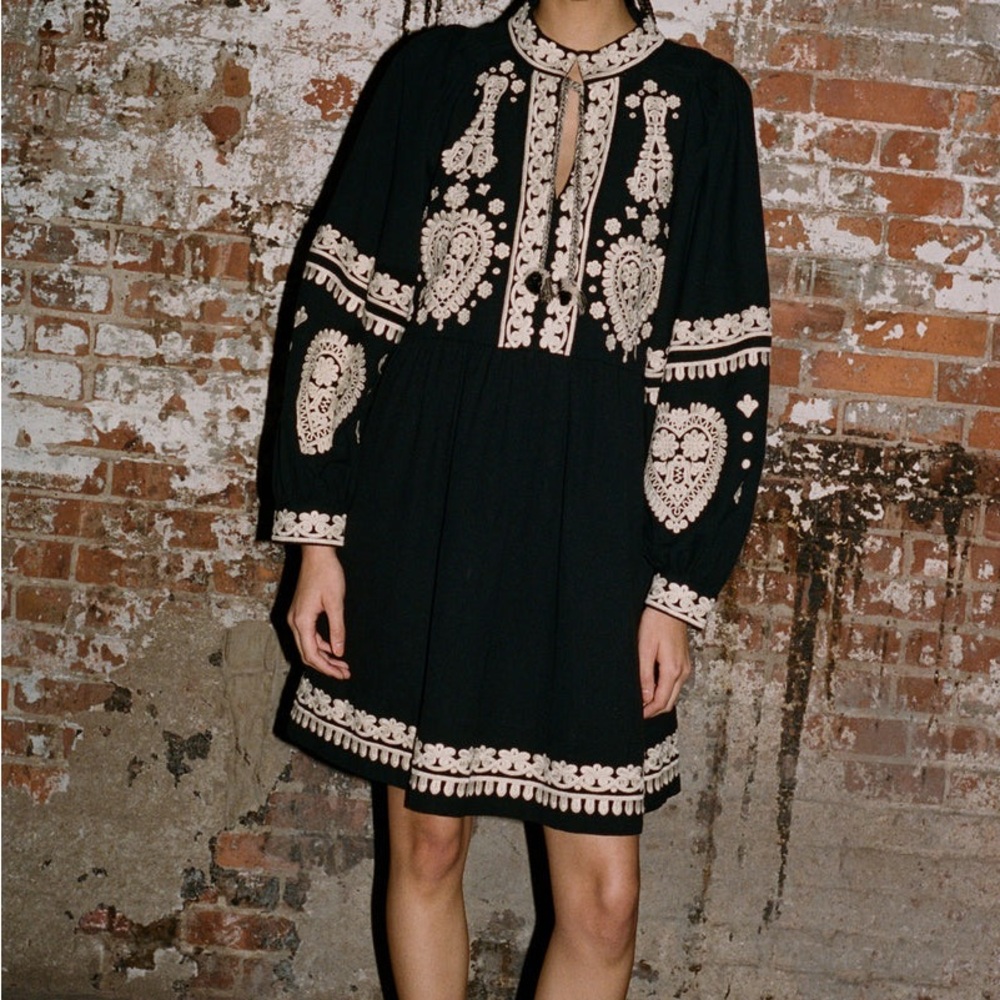 Sea New York Black and Cream Long Sleeve Dress